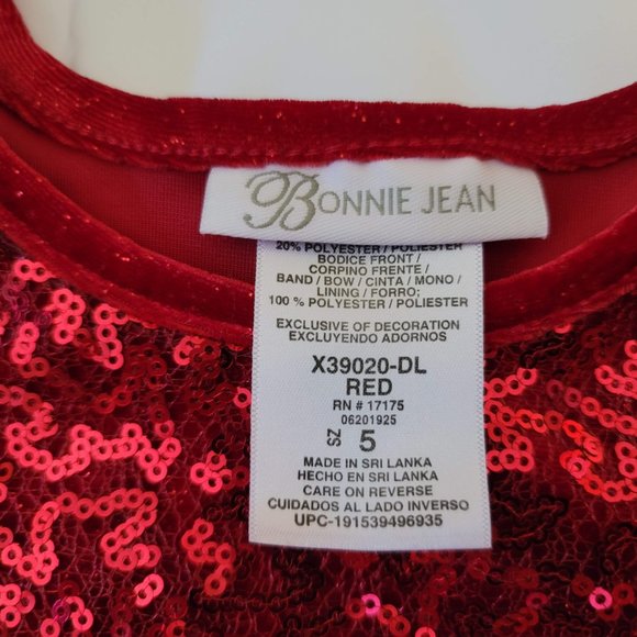 Girls Sz 5 Bonnie Jean Red Spandex Sequin Bodice Stretch Dress Christmas - Picture 3 of 3
